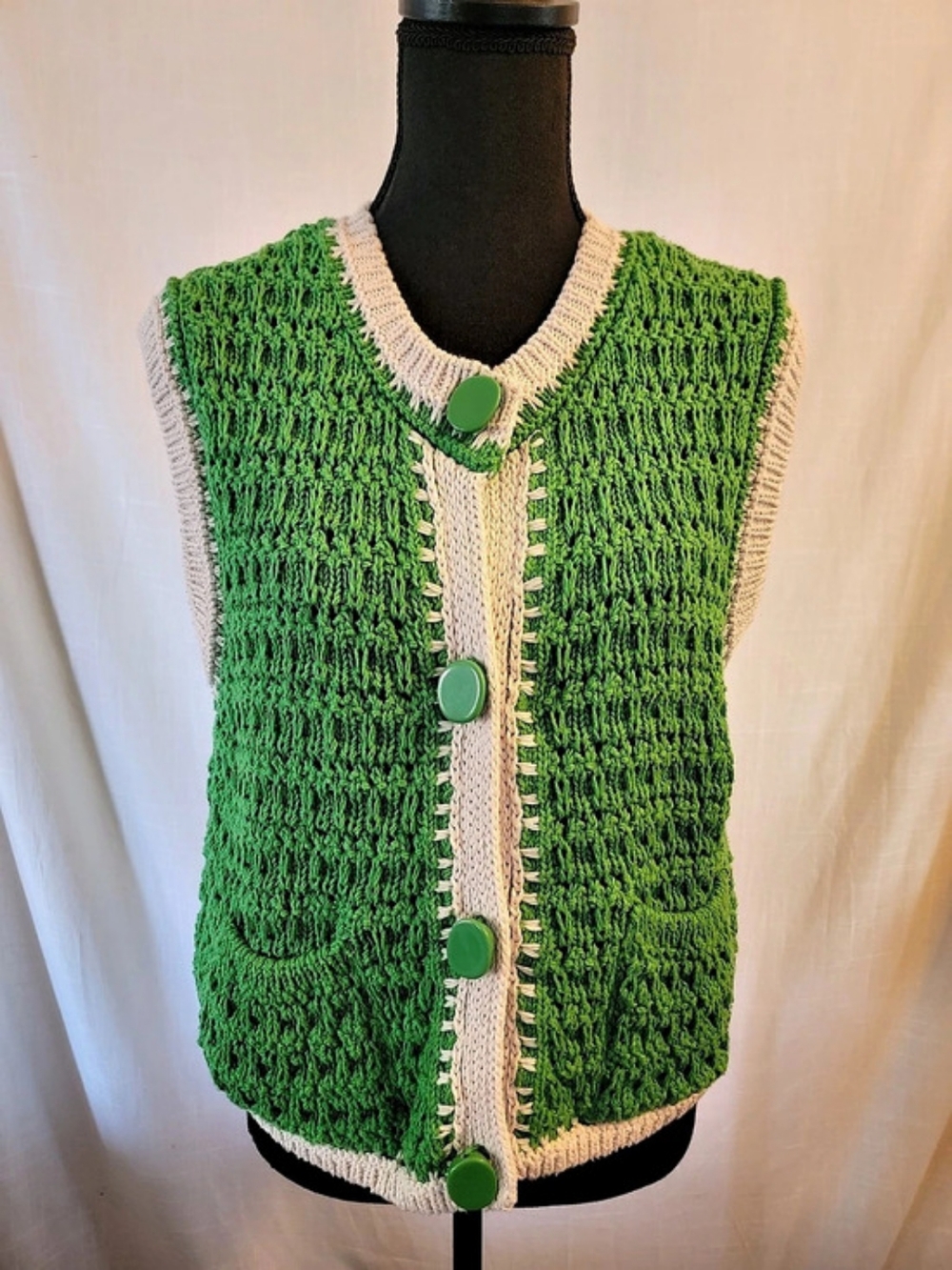 ZARA Green Knit Button-Front Vest Size Medium Like New